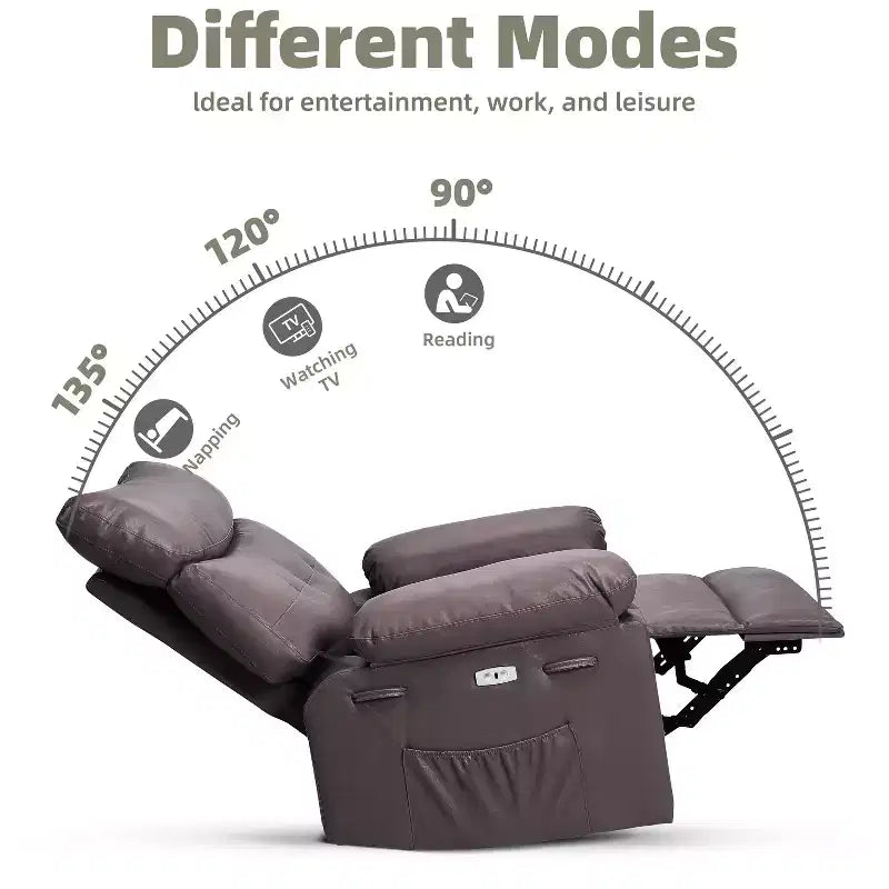 Poltrona Reclinabile Manuale in Pelle PU, Poltrona a Dondolo Girevole a 360 Gradi per Adulti con Tasche Laterali, Poltrona Reclinabile Singola Moderna, Beige