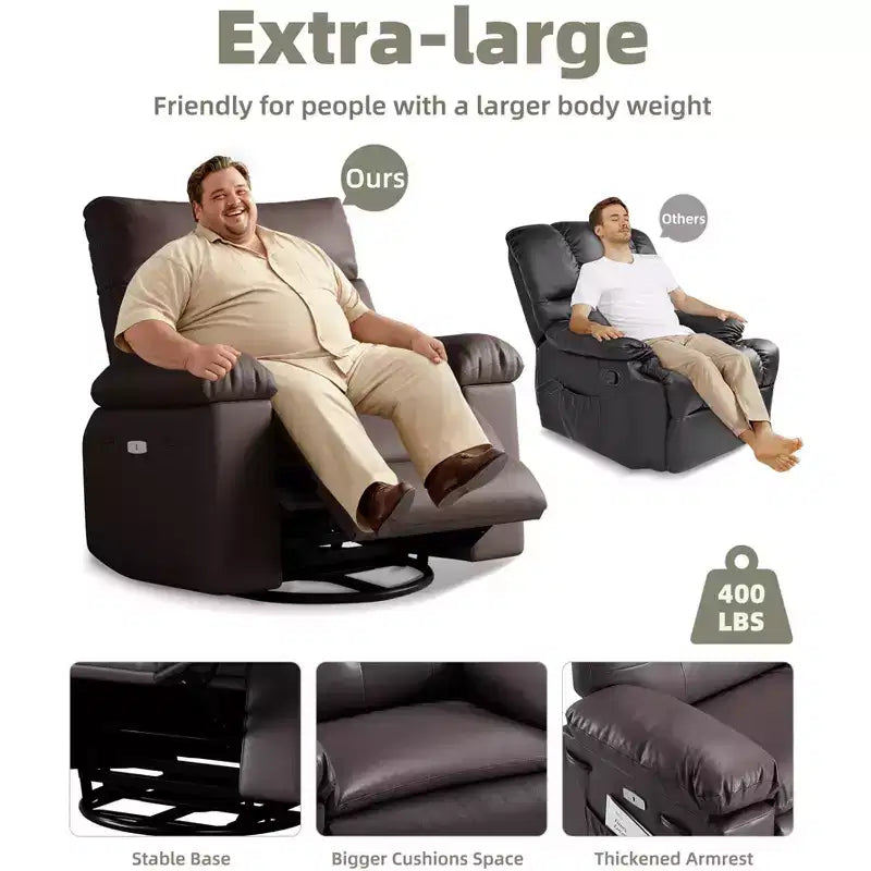 Poltrona Reclinabile Manuale in Pelle PU, Poltrona a Dondolo Girevole a 360 Gradi per Adulti con Tasche Laterali, Poltrona Reclinabile Singola Moderna, Beige