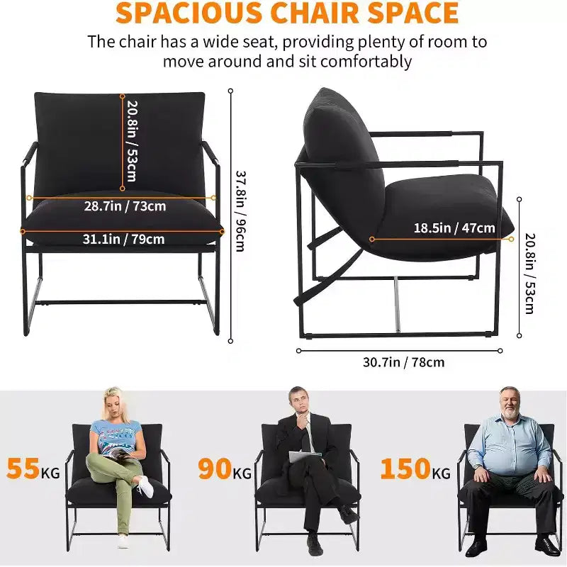 Poltrona Sling da Soggiorno, Set da 2, Struttura in Metallo con Braccioli, Cuscino in Gommapiuma Sminuzzata, Poltrona Oversize per Camera da Letto, Studio, Grigio Chiaro