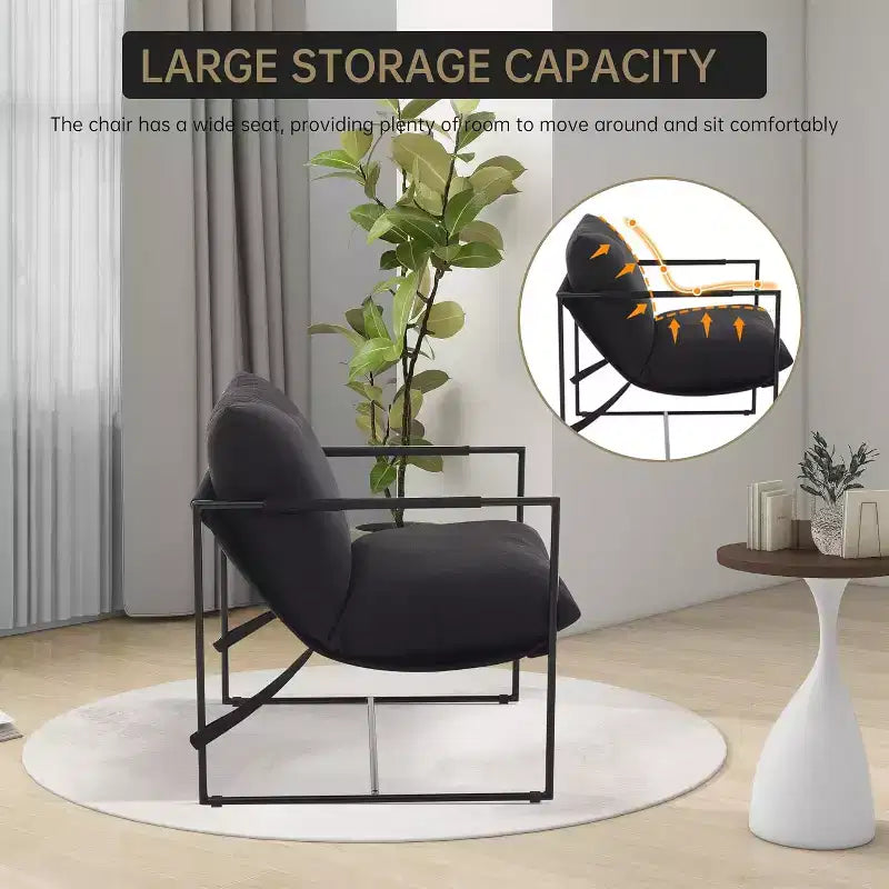Poltrona Sling da Soggiorno, Set da 2, Struttura in Metallo con Braccioli, Cuscino in Gommapiuma Sminuzzata, Poltrona Oversize per Camera da Letto, Studio, Grigio Chiaro