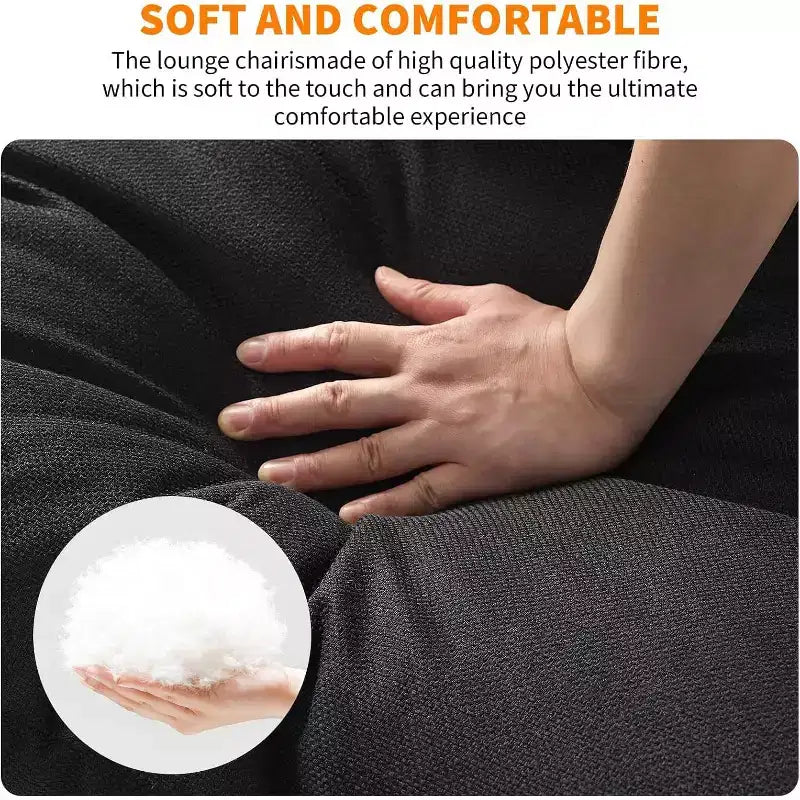 Poltrona Sling da Soggiorno, Set da 2, Struttura in Metallo con Braccioli, Cuscino in Gommapiuma Sminuzzata, Poltrona Oversize per Camera da Letto, Studio, Grigio Chiaro