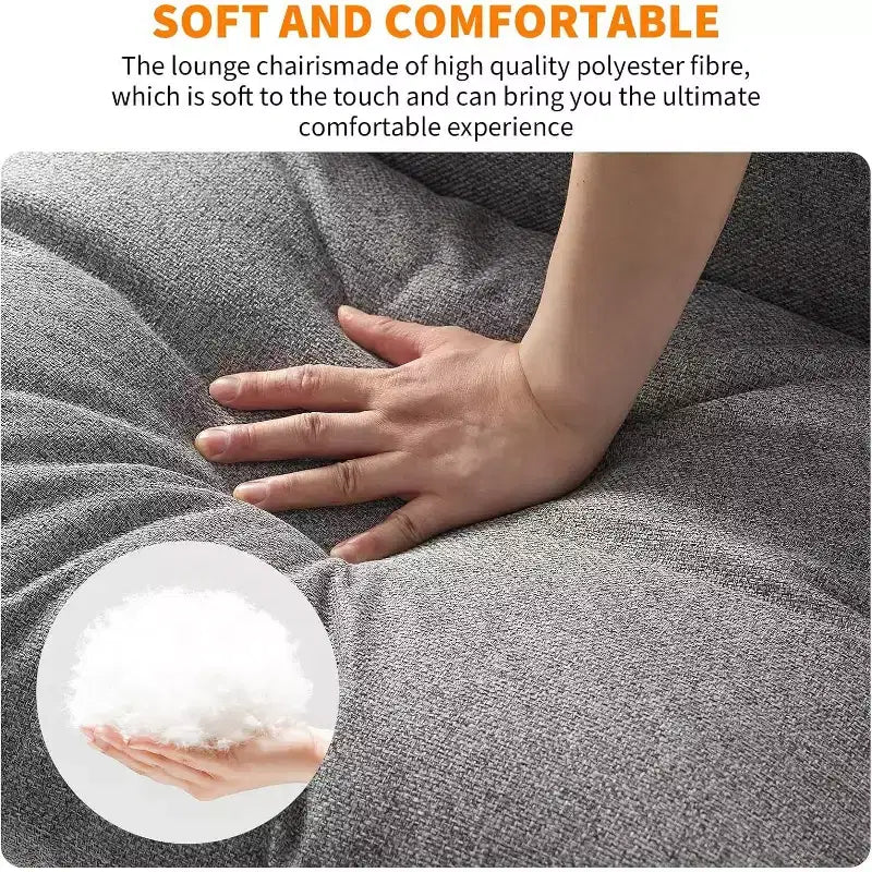 Poltrona Sling da Soggiorno, Set da 2, Struttura in Metallo con Braccioli, Cuscino in Gommapiuma Sminuzzata, Poltrona Oversize per Camera da Letto, Studio, Grigio Chiaro