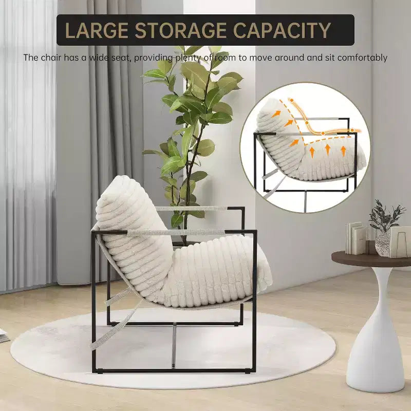 Poltrona Sling da Soggiorno, Set da 2, Struttura in Metallo con Braccioli, Cuscino in Gommapiuma Sminuzzata, Poltrona Oversize per Camera da Letto, Studio, Grigio Chiaro