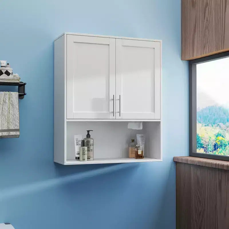 GDFStudio Samuel Mobile Bagno a Specchio Moderno 80 cm con Vano Porta Fazzoletti, 2 Ante e Ripiano Regolabile