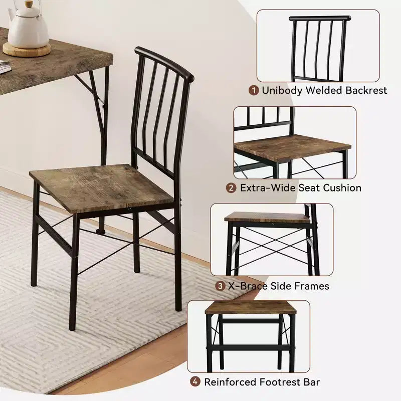 Set da pranzo Dyonery da 5 pezzi per 4 persone, set da tavola da cucina piccolo da 43,3 pollici con 4 sedie senza braccioli, piano in legno massello e gambe in metallo, facile montaggio