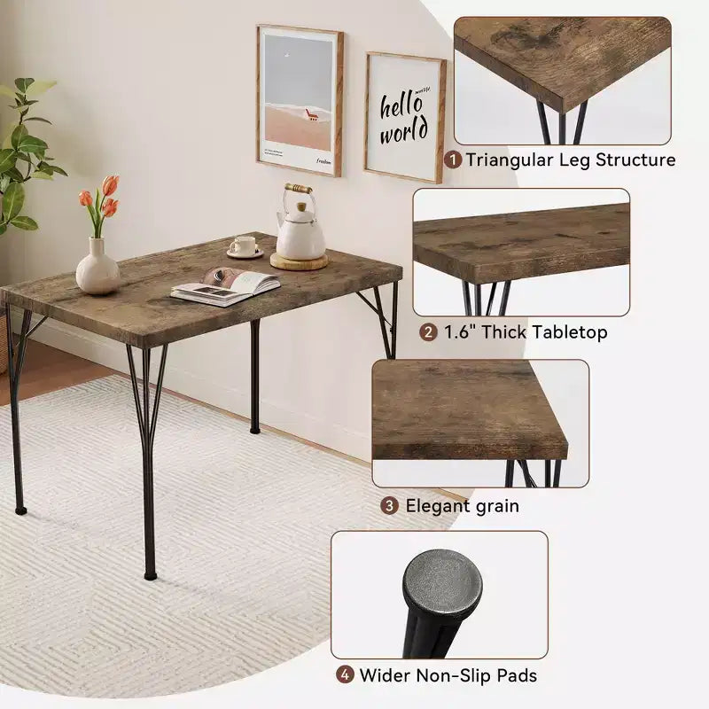 Set da pranzo Dyonery da 5 pezzi per 4 persone, set da tavola da cucina piccolo da 43,3 pollici con 4 sedie senza braccioli, piano in legno massello e gambe in metallo, facile montaggio