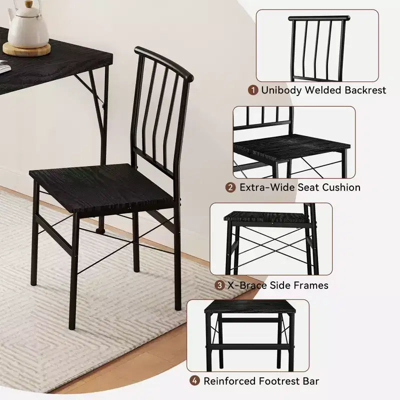 Set da pranzo Dyonery da 5 pezzi per 4 persone, set da tavola da cucina piccolo da 43,3 pollici con 4 sedie senza braccioli, piano in legno massello e gambe in metallo, facile montaggio