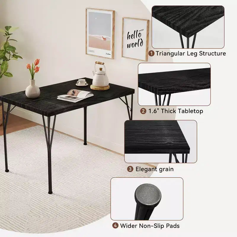 Set da pranzo Dyonery da 5 pezzi per 4 persone, set da tavola da cucina piccolo da 43,3 pollici con 4 sedie senza braccioli, piano in legno massello e gambe in metallo, facile montaggio