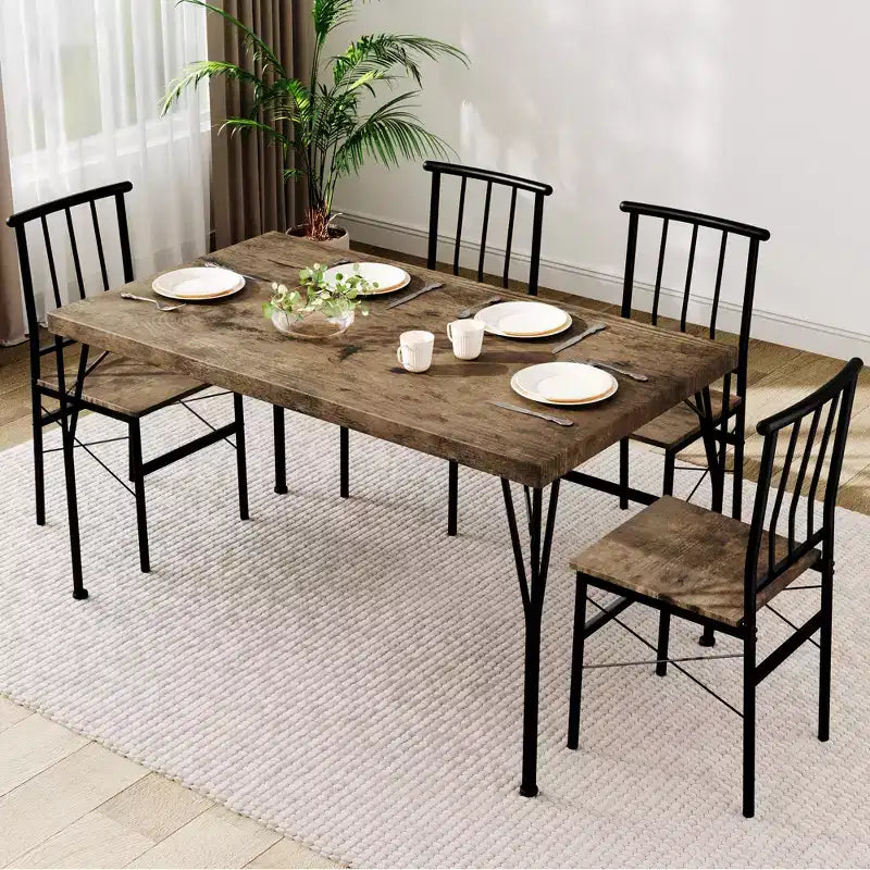 Set da pranzo Dyonery da 5 pezzi per 4 persone, set da tavola da cucina piccolo da 43,3 pollici con 4 sedie senza braccioli, piano in legno massello e gambe in metallo, facile montaggio