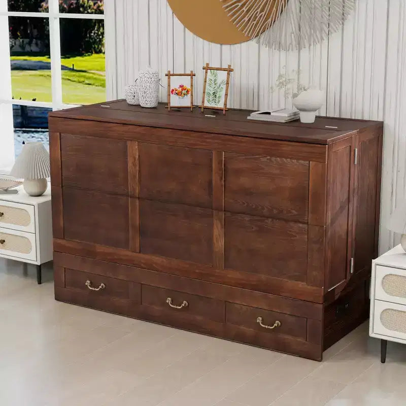 Keloyid Haimyy Letto a scomparsa matrimoniale in legno massello con caricatore integrato e 2 robusti cassetti