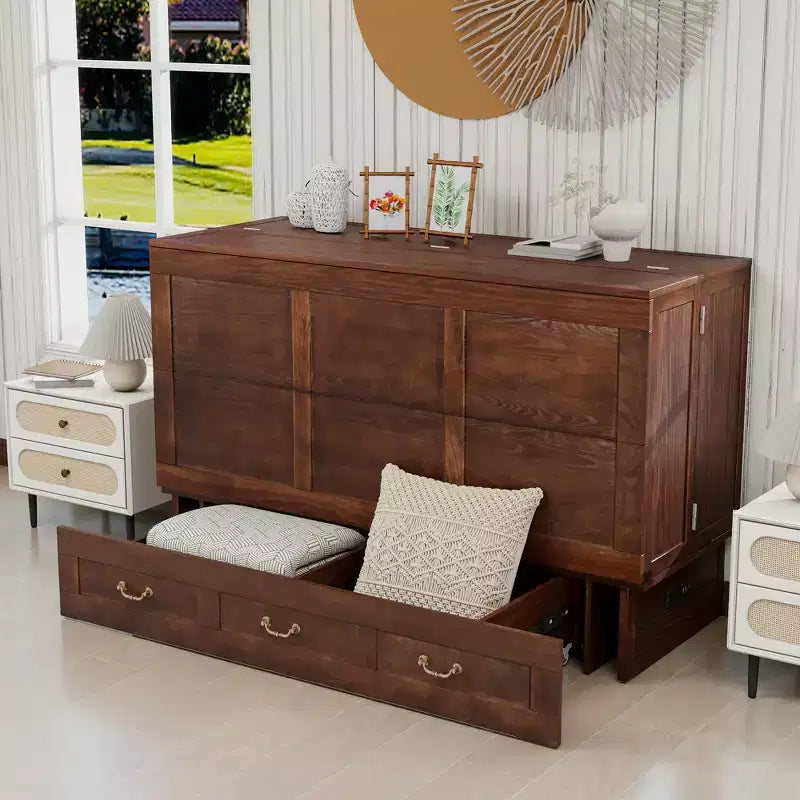 Keloyid Haimyy Letto a scomparsa matrimoniale in legno massello con caricatore integrato e 2 robusti cassetti