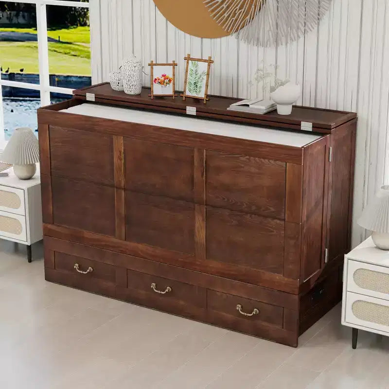 Keloyid Haimyy Letto a scomparsa matrimoniale in legno massello con caricatore integrato e 2 robusti cassetti