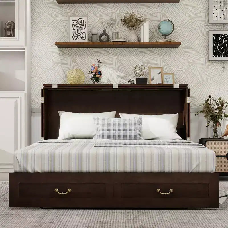 Keloyid Haimyy Letto a scomparsa matrimoniale in legno massello con caricatore integrato e 2 robusti cassetti