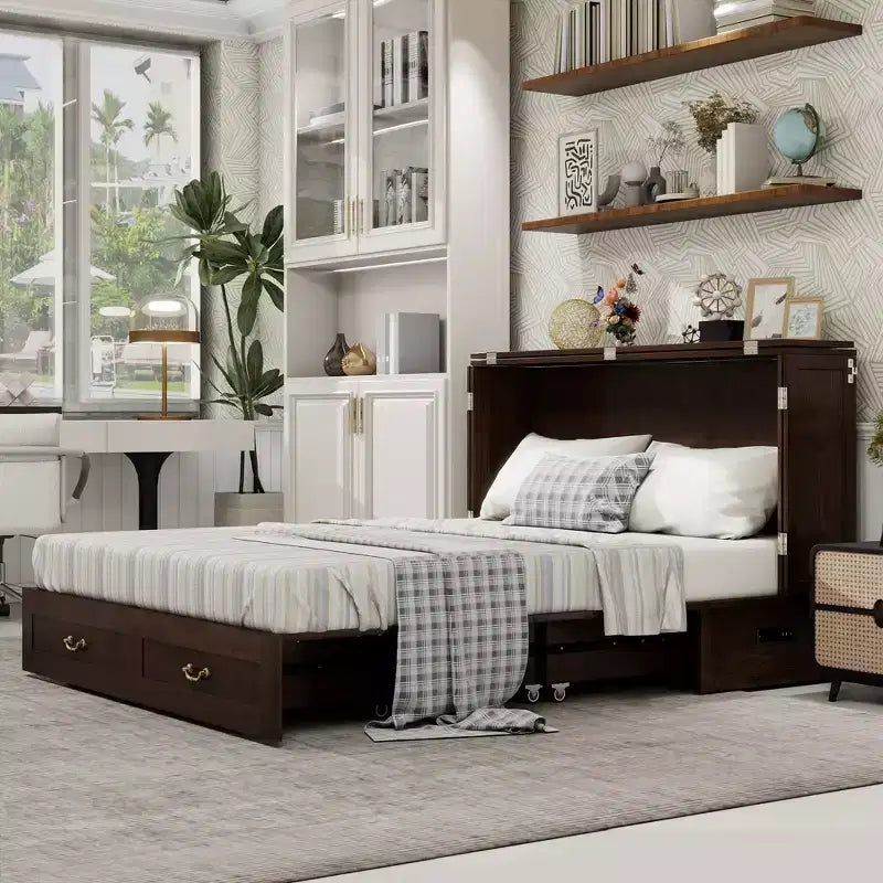 Keloyid Haimyy Letto a scomparsa matrimoniale in legno massello con caricatore integrato e 2 robusti cassetti