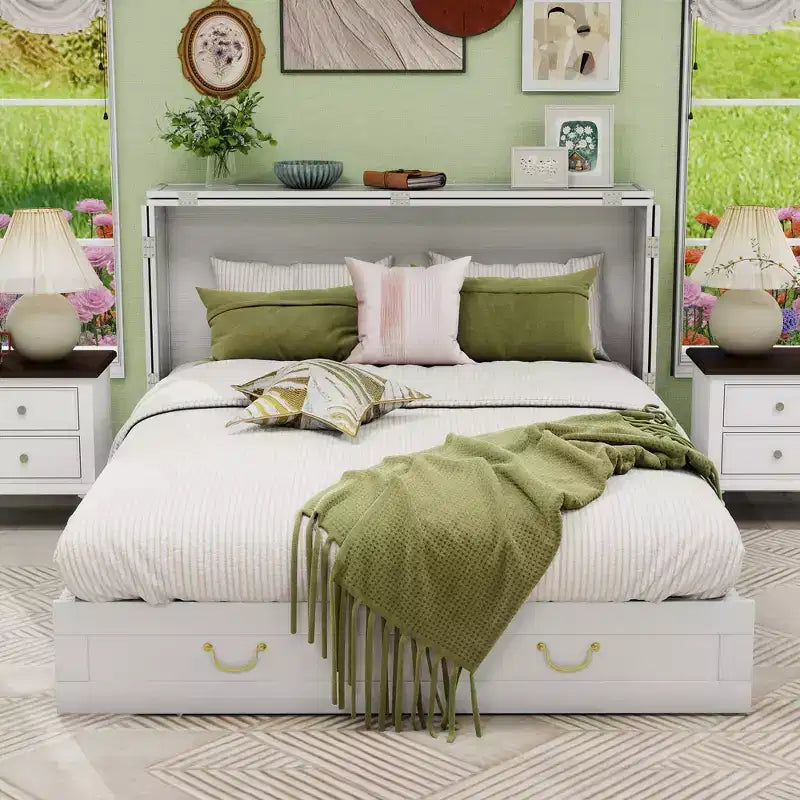 Keloyid Haimyy Letto a scomparsa matrimoniale in legno massello con caricatore integrato e 2 robusti cassetti