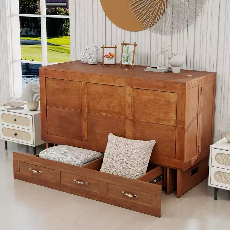 Keloyid Haimyy Letto a scomparsa matrimoniale in legno massello con caricatore integrato e 2 robusti cassetti