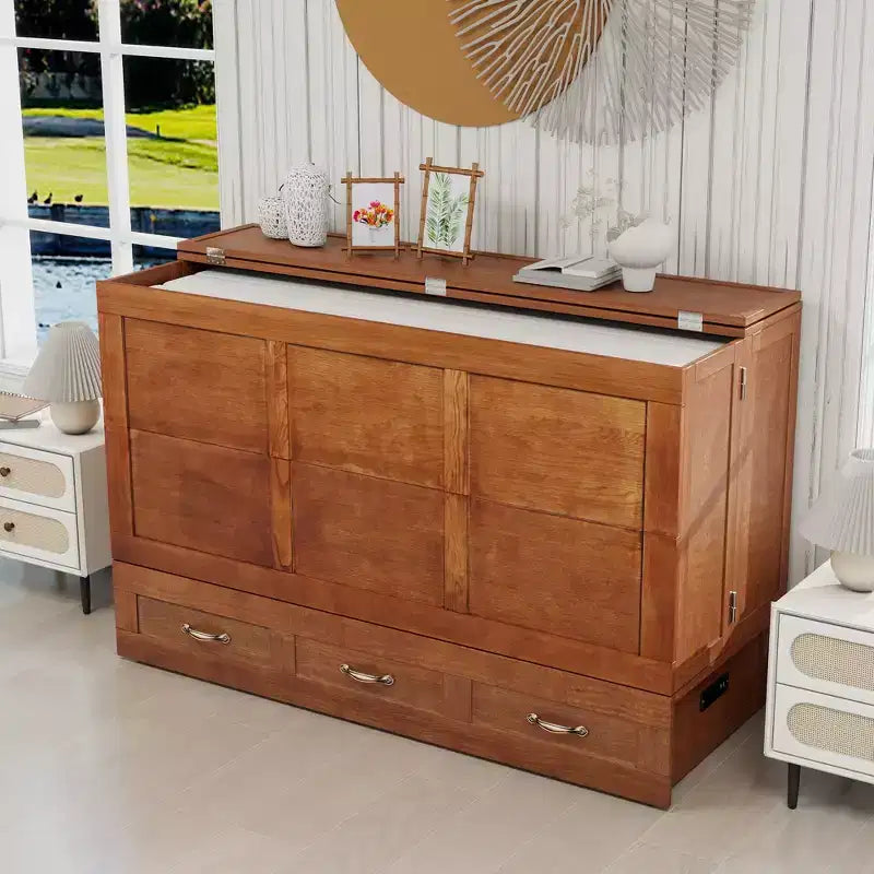 Keloyid Haimyy Letto a scomparsa matrimoniale in legno massello con caricatore integrato e 2 robusti cassetti