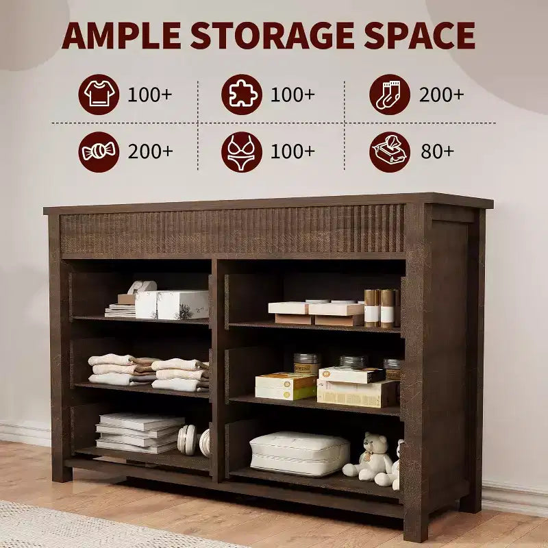Cassettiera a 6 cassetti e porta TV con dettagli scanalati, organizer contenitore in legno per camera da letto, soggiorno o corridoio