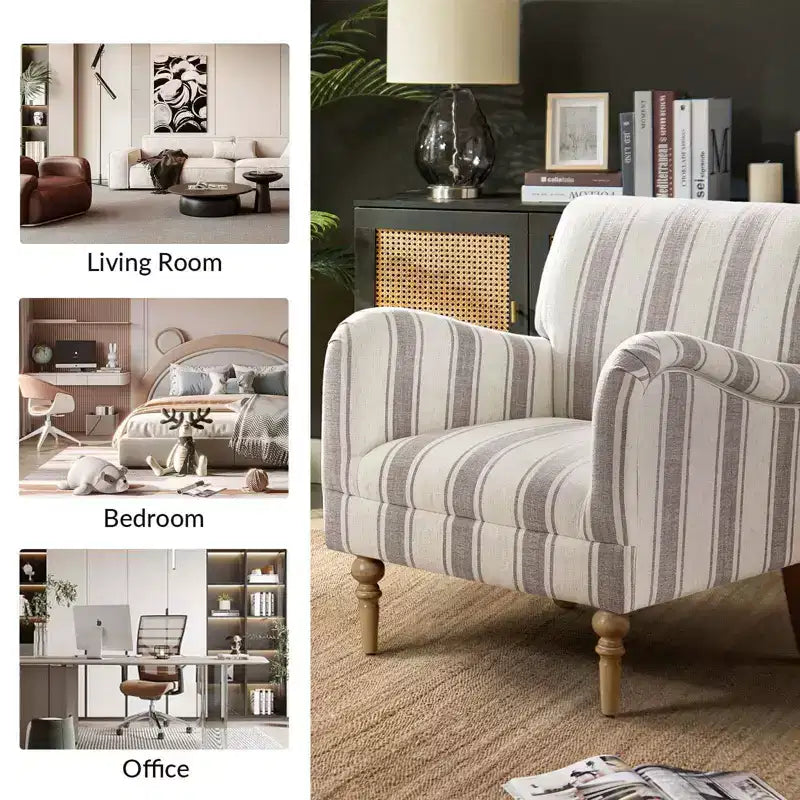 Set di 2 Poltrone Moderne Garabina a Righe con Gambe in Legno|HULALA HOME-TAN