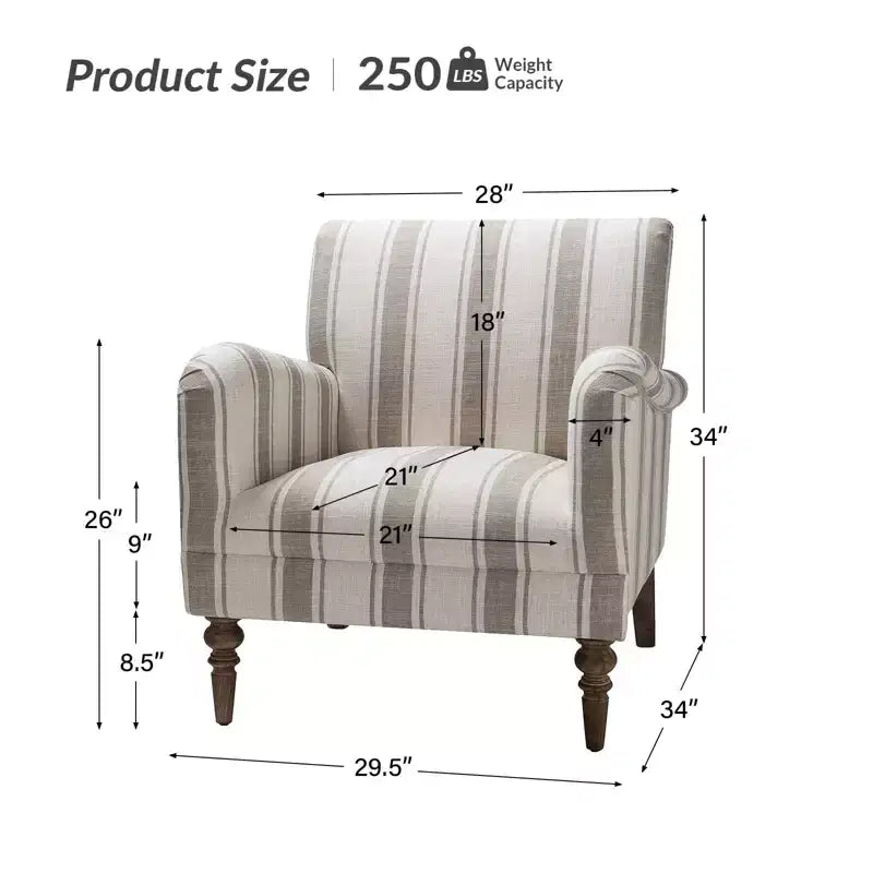 Set di 2 Poltrone Moderne Garabina a Righe con Gambe in Legno|HULALA HOME-TAN