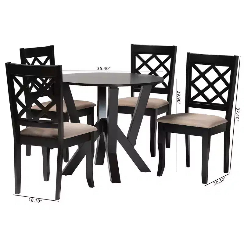 Set da pranzo Adina 5 pezzi Baxton Studio moderno in tessuto color sabbia e legno marrone scuro