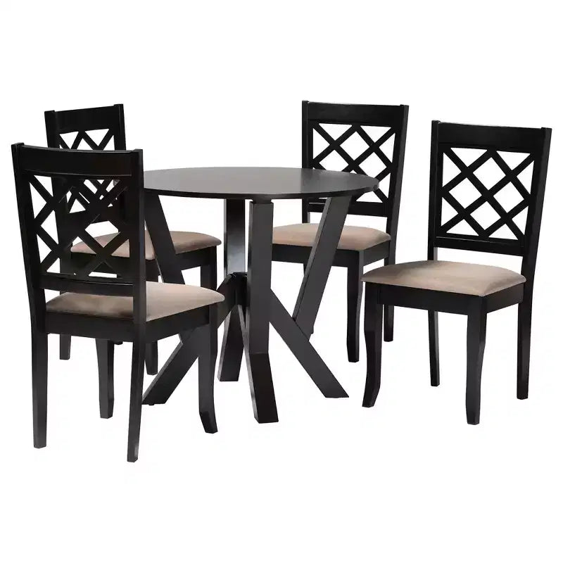 Set da pranzo Adina 5 pezzi Baxton Studio moderno in tessuto color sabbia e legno marrone scuro
