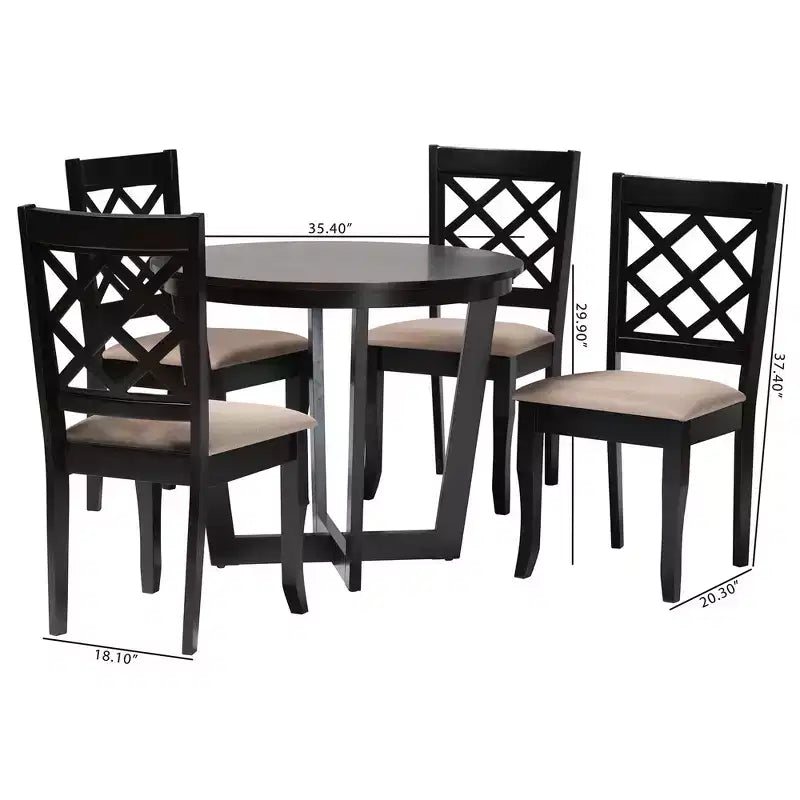 Set da pranzo Baxton Studio Selby moderno in tessuto sabbia e legno marrone scuro, 5 pezzi