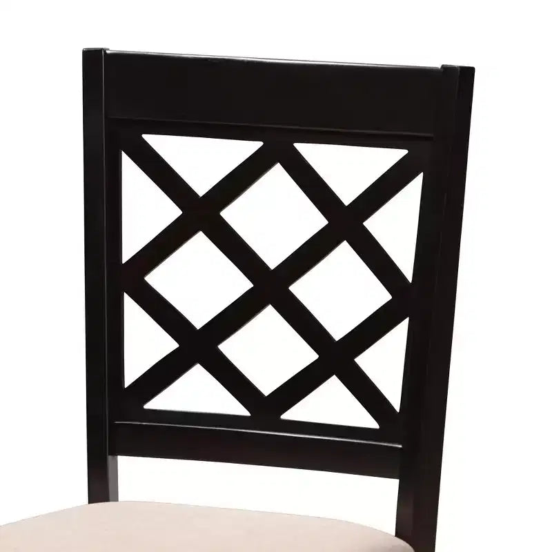 Set da pranzo Baxton Studio Selby moderno in tessuto sabbia e legno marrone scuro, 5 pezzi