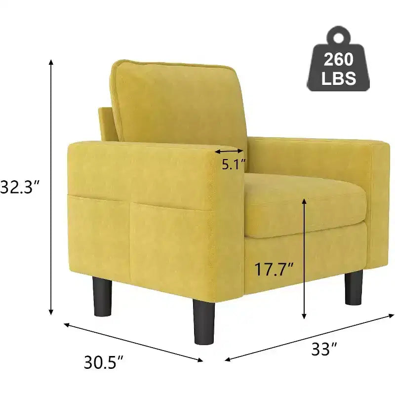Kinsuite Poltrona Singola - 33 Poltrone Accent Moderne con Braccioli e Cuscini, Mostarda