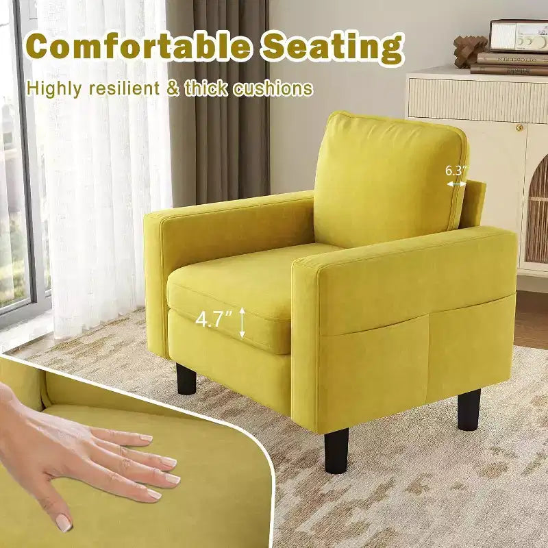 Kinsuite Poltrona Singola - 33 Poltrone Accent Moderne con Braccioli e Cuscini, Mostarda