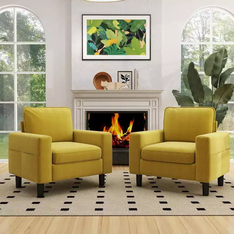 Kinsuite Poltrona Singola - 33 Poltrone Accent Moderne con Braccioli e Cuscini, Mostarda