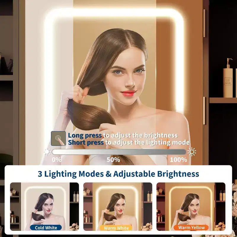 Toeletta per trucco con specchio e luci, 3 modalità di illuminazione, luminosità regolabile, ripiani portaoggetti a scomparsa, sgabello imbottito, per camera da letto