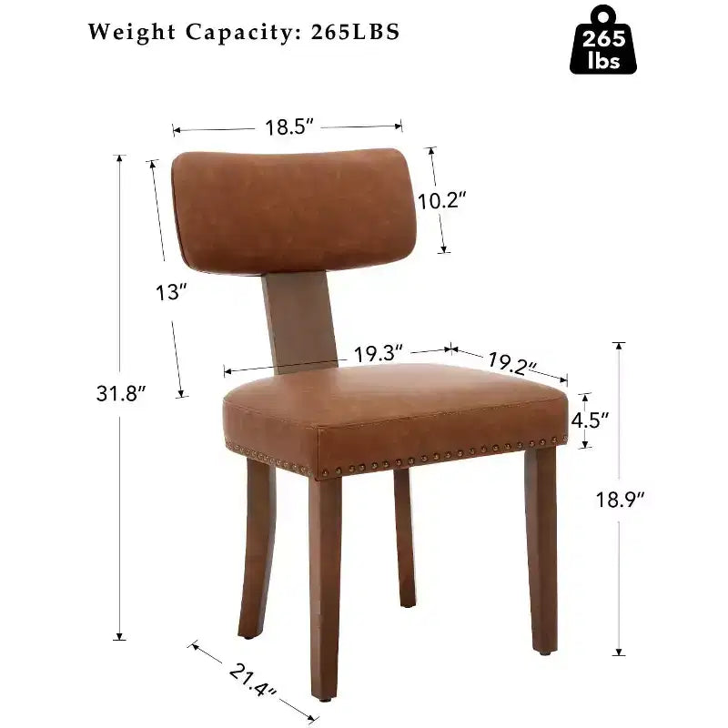 Set di 2 sedie da pranzo con struttura in legno massello e rivestimento in pelle, capacità di peso di 120 kg, facili da pulire per sala da pranzo