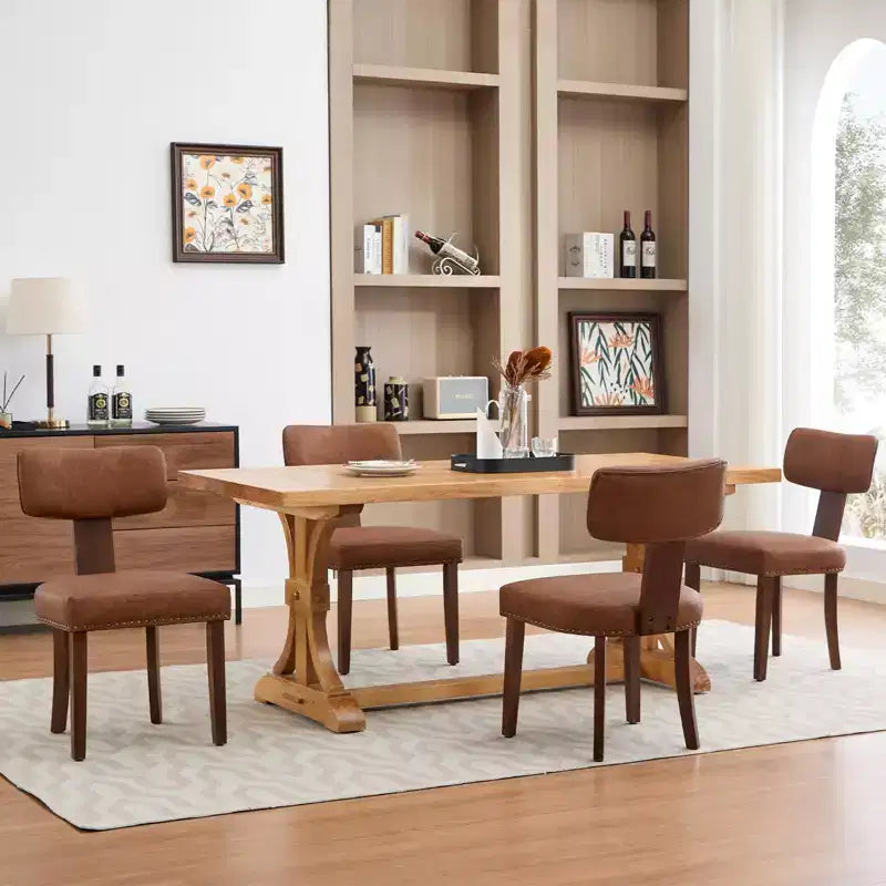 Set di 2 sedie da pranzo con struttura in legno massello e rivestimento in pelle, capacità di peso di 120 kg, facili da pulire per sala da pranzo