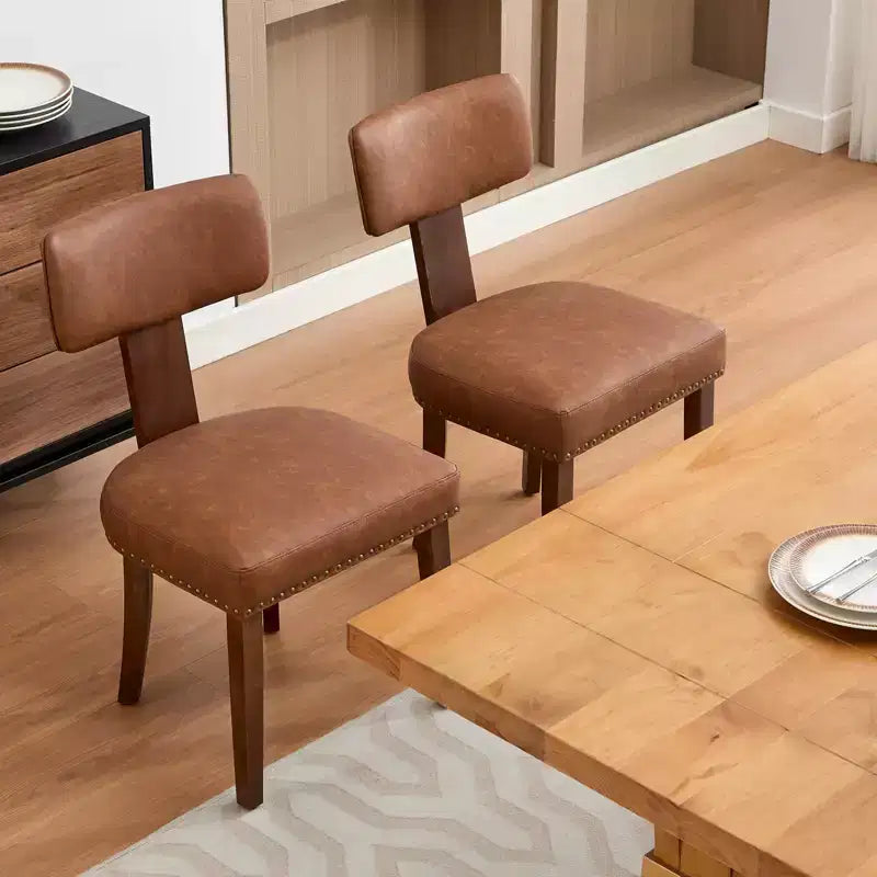 Set di 2 sedie da pranzo con struttura in legno massello e rivestimento in pelle, capacità di peso di 120 kg, facili da pulire per sala da pranzo