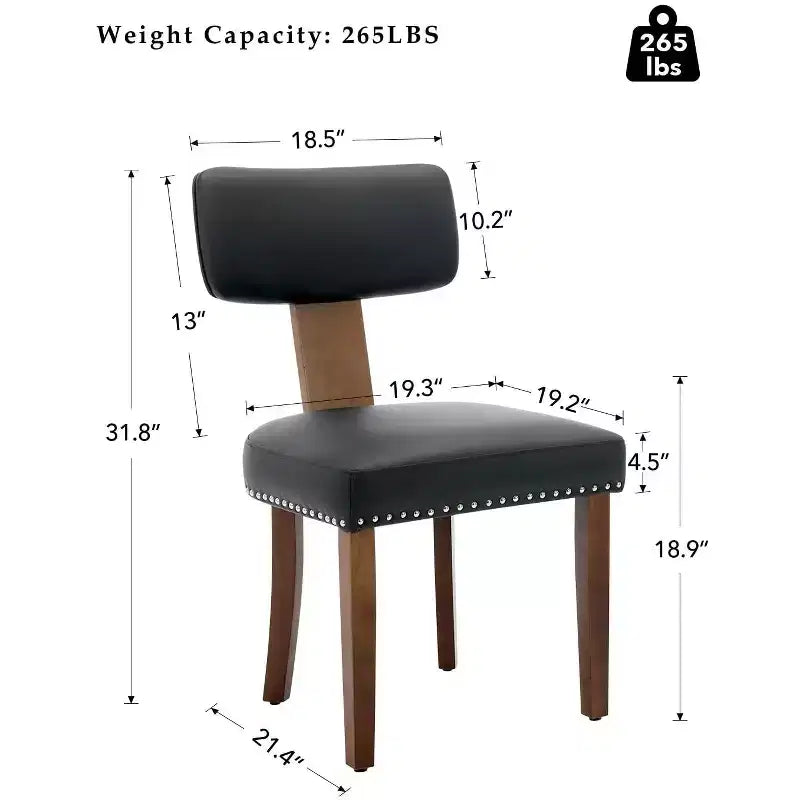 Set di 2 sedie da pranzo con struttura in legno massello e rivestimento in pelle, capacità di peso di 120 kg, facili da pulire per sala da pranzo