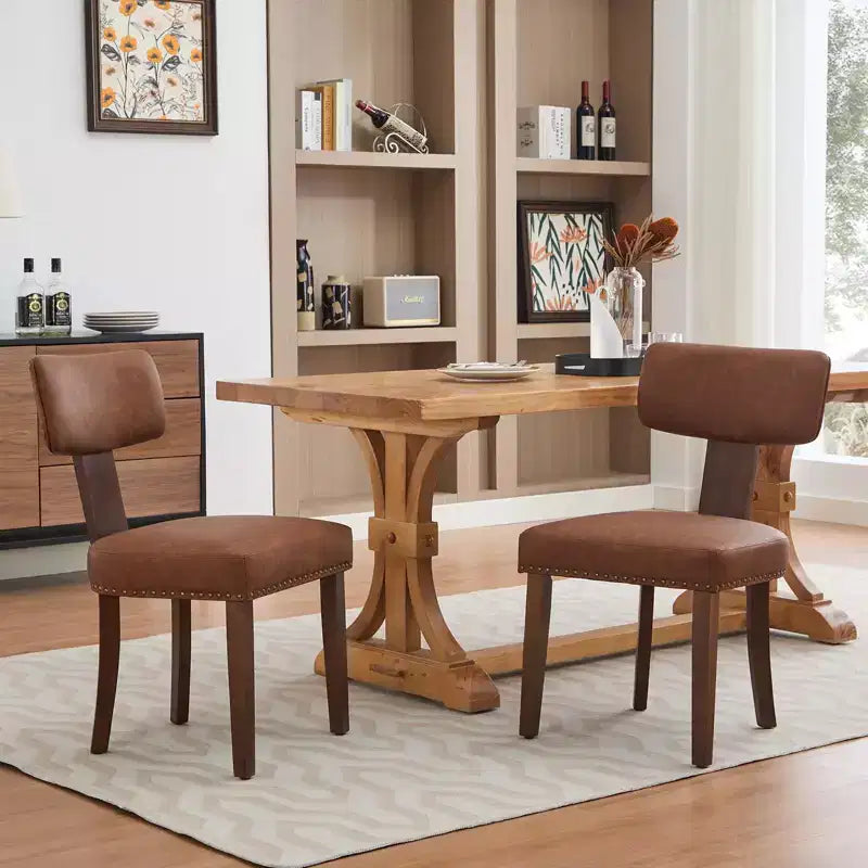 Set di 2 sedie da pranzo con struttura in legno massello e rivestimento in pelle, capacità di peso di 120 kg, facili da pulire per sala da pranzo
