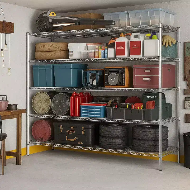 HOMDOX Scaffale metallico resistente a 5 ripiani 60W x 24D x 82H, scaffali metallici in filo regolabili da 3000 libbre per stoccaggio, unità di scaffalatura autoportanti