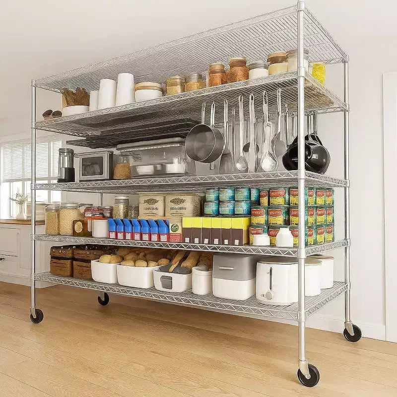 HOMDOX Scaffale metallico resistente a 5 ripiani 60W x 24D x 82H, scaffali metallici in filo regolabili da 3000 libbre per stoccaggio, unità di scaffalatura autoportanti