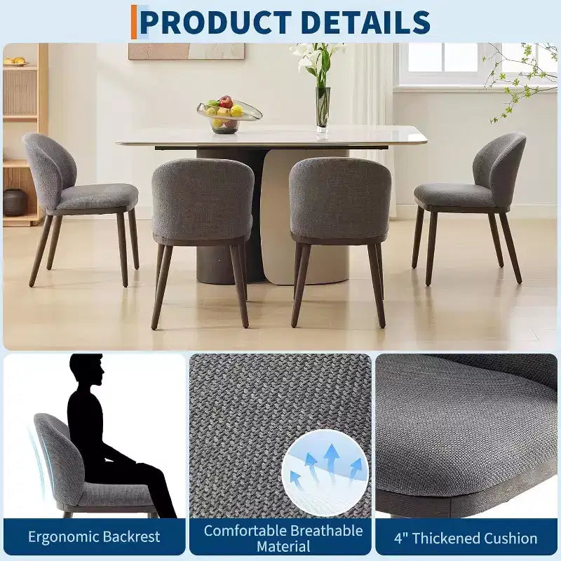 Dining Chair Set of 2, Wooden Leg Kitchen Chairs, Comfortable Fabric Seat, Suitable for Dining Room, Kitchen, Living Room, Easy Installation