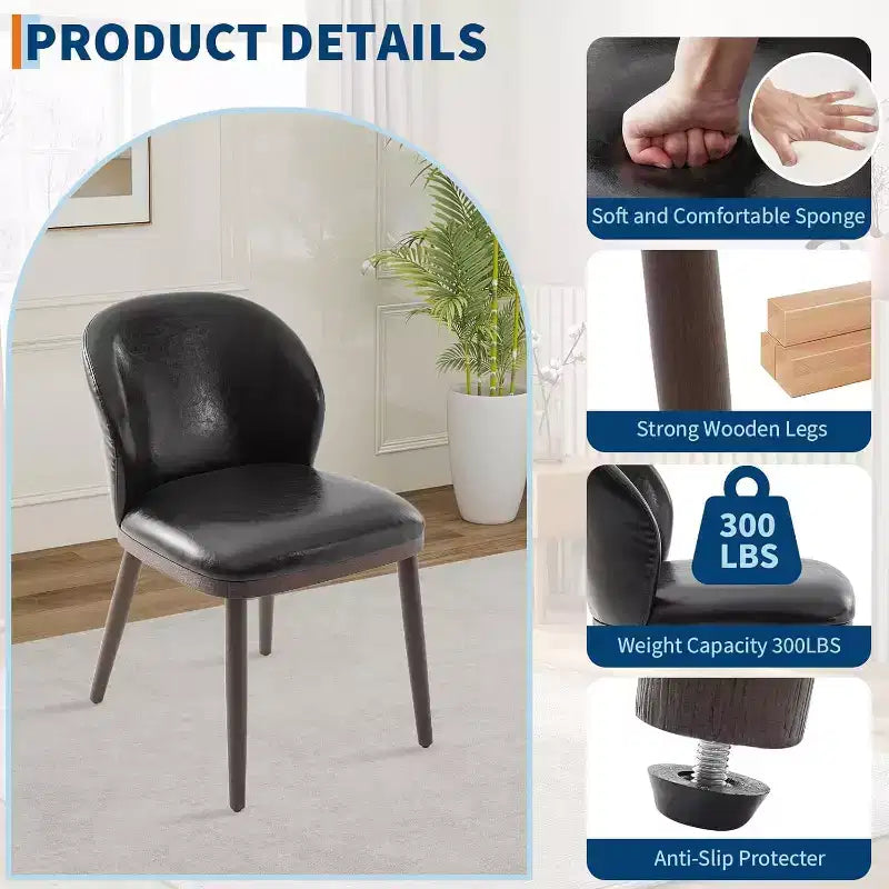 Dining Chair Set of 2, Wooden Leg Kitchen Chairs, Comfortable Fabric Seat, Suitable for Dining Room, Kitchen, Living Room, Easy Installation