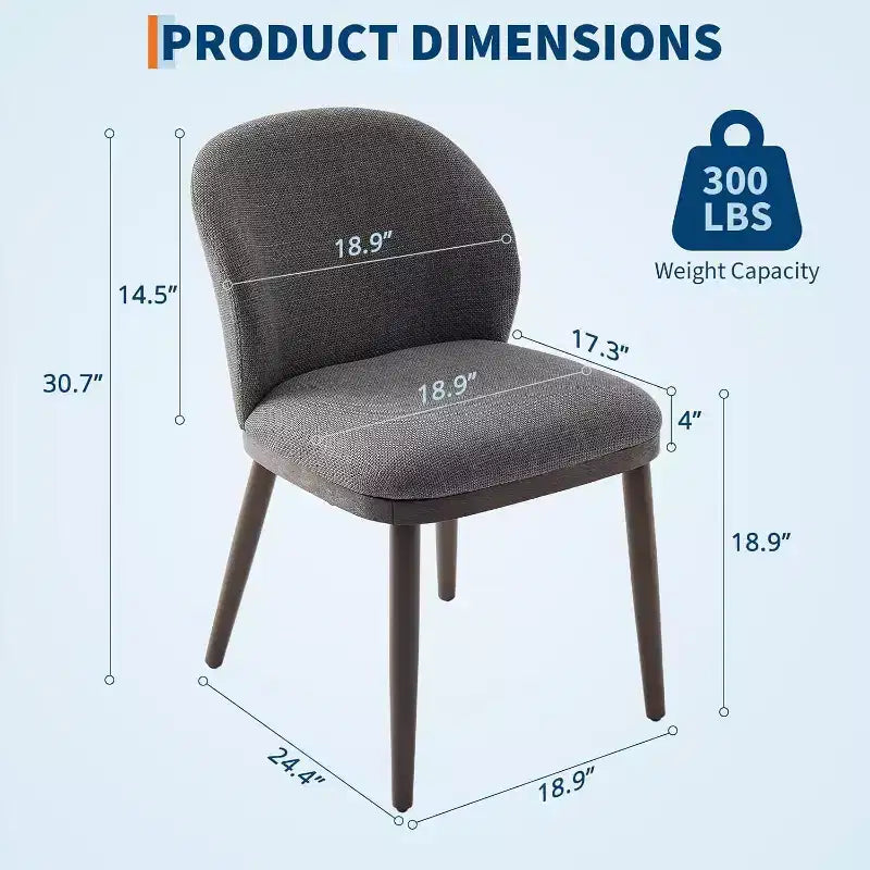 Dining Chair Set of 2, Wooden Leg Kitchen Chairs, Comfortable Fabric Seat, Suitable for Dining Room, Kitchen, Living Room, Easy Installation