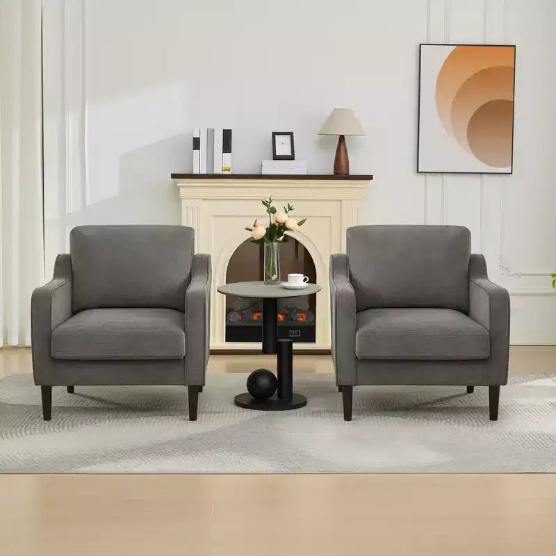Poltrona Moderna e Comoda, Poltrona Imbottita in Tessuto Lino, Poltrona da Lettura, Divano Singolo con Cuscino Schienale e Gambe in Legno per Soggiorno, Beige