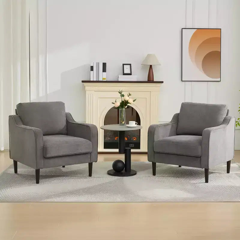 Poltrona Moderna e Comoda, Poltrona Imbottita in Tessuto Lino, Poltrona da Lettura, Divano Singolo con Cuscino Schienale e Gambe in Legno per Soggiorno, Beige