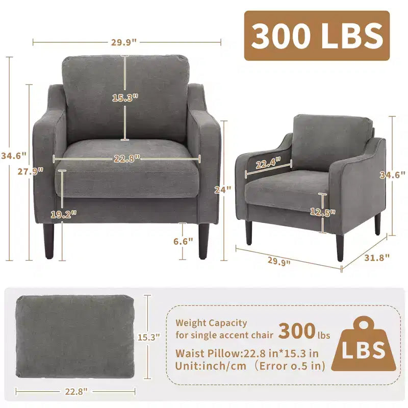 Poltrona Moderna e Comoda, Poltrona Imbottita in Tessuto Lino, Poltrona da Lettura, Divano Singolo con Cuscino Schienale e Gambe in Legno per Soggiorno, Beige