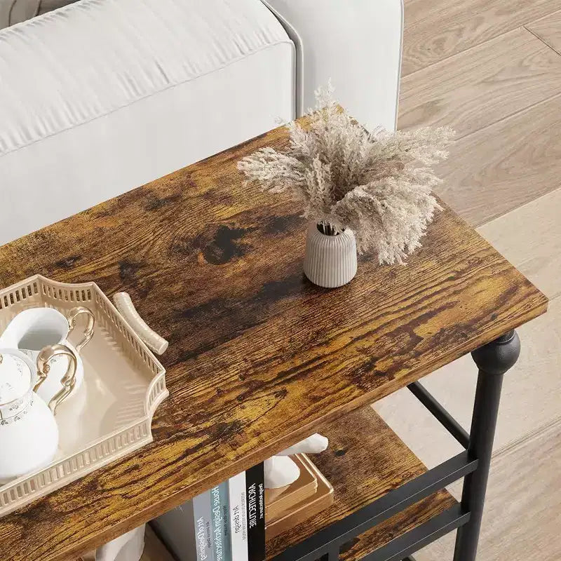 Consolle Industriale da 43 pollici a 3 Ripiani, Tavolo Stretto da Ingresso e Divano con Mensole, Design Salvaspazio per Corridoio, Soggiorno, Piccole Aree