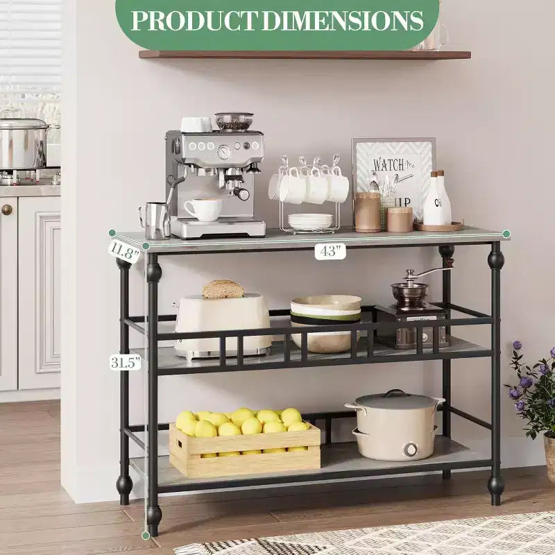 Consolle Industriale da 43 pollici a 3 Ripiani, Tavolo Stretto da Ingresso e Divano con Mensole, Design Salvaspazio per Corridoio, Soggiorno, Piccole Aree