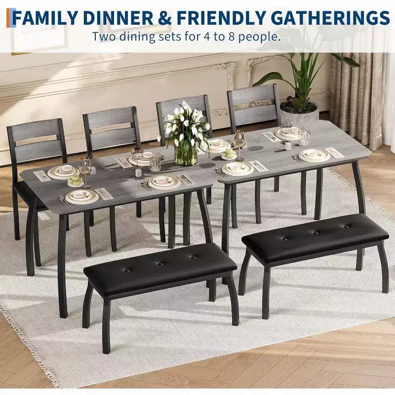 COZONY Set da Tavolo da Pranzo 5 Pezzi con Tavolo in Legno, Panca Imbottita e 2 Sedie, Set Dinette Salvaspazio per Monolocale, Cucina, Sala da Pranzo