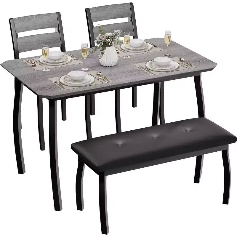 COZONY Set da Tavolo da Pranzo 5 Pezzi con Tavolo in Legno, Panca Imbottita e 2 Sedie, Set Dinette Salvaspazio per Monolocale, Cucina, Sala da Pranzo