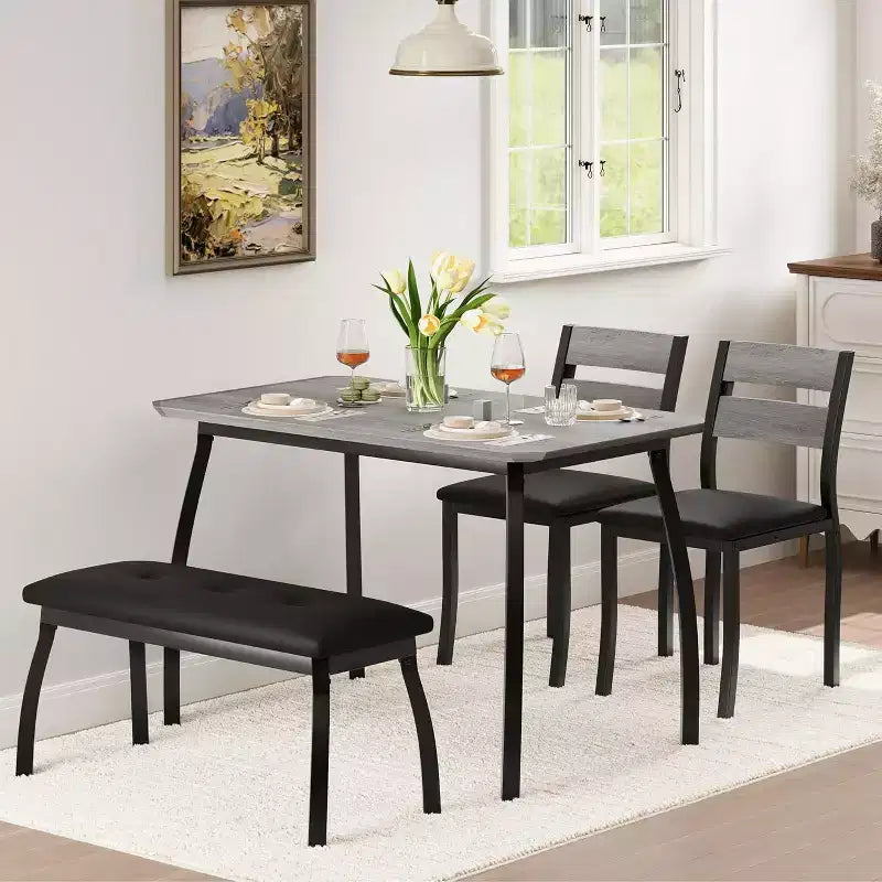 Set da pranzo in legno di 5 pezzi, panca imbottita e 2 sedie, set da pranzo salvaspazio per monolocale, cucina, sala da pranzo